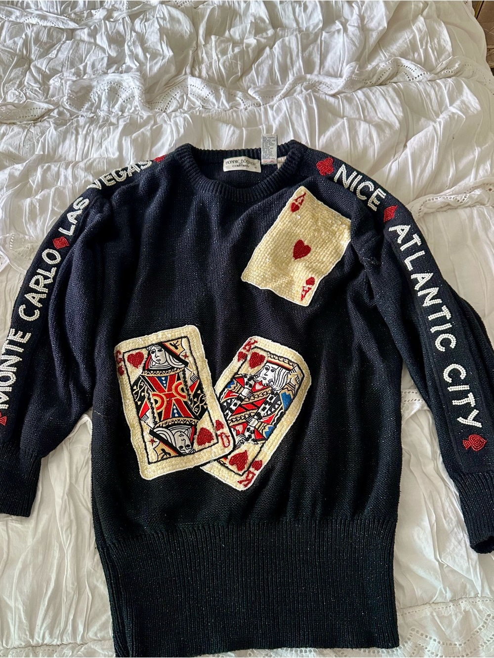 Black Playing Card Knit Sweater with Red Accents